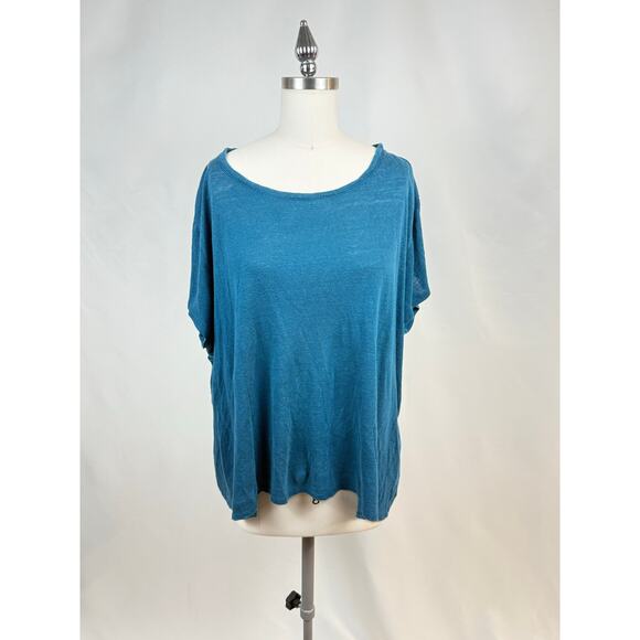 NWOT Eileen Fisher 2X Organic Linen Sustainable Top Teal Normcore Lightweight - Picture 1 of 7